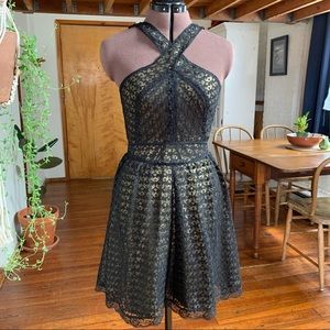 Black & Gold Lacy Mini Dress